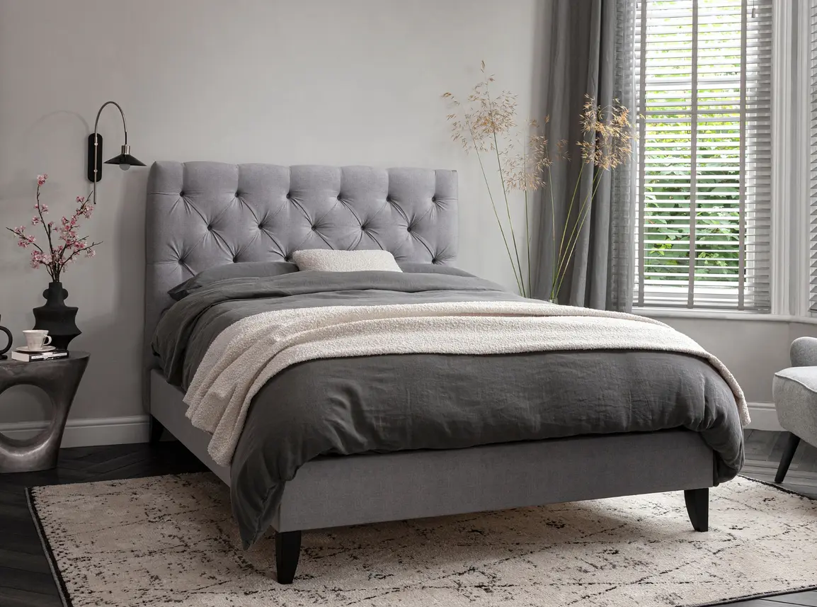 Foxtail Double Bed Frame In Dove fabric