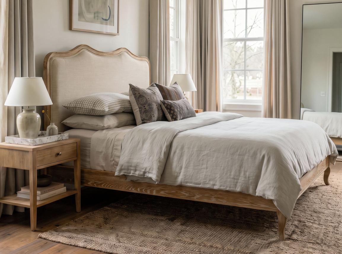 Liquorice Super King Size Bed Frame In Dune House Linen fabric