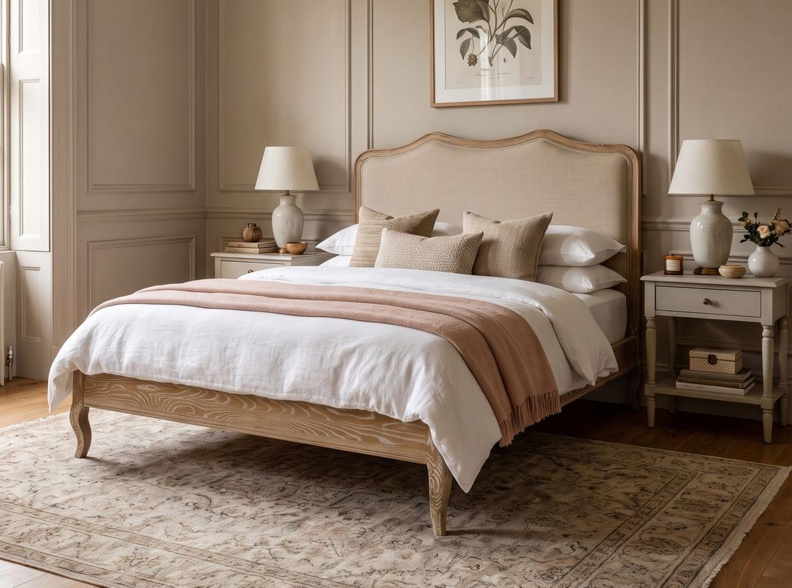 Liquorice Super King Size Bed Frame In Dune House Linen fabric